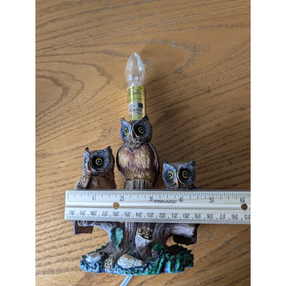 Vintage 4 Owls On A Tree Table Lamp Very Detailed Resin Small - Picture 8 of 13
